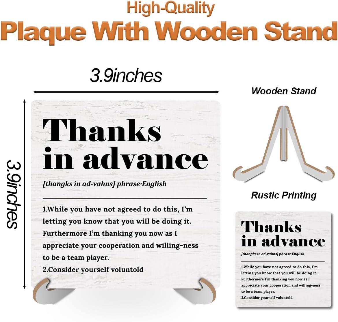 Thanks in Advance Definition Wood Sign Desk Decor Rustic Funny Office Cubicle Decor Plaque with Wooden Stand Farmhouse Nursery Desk Accessories for Home Table Shelf Tiered Tray Thank You Gifts