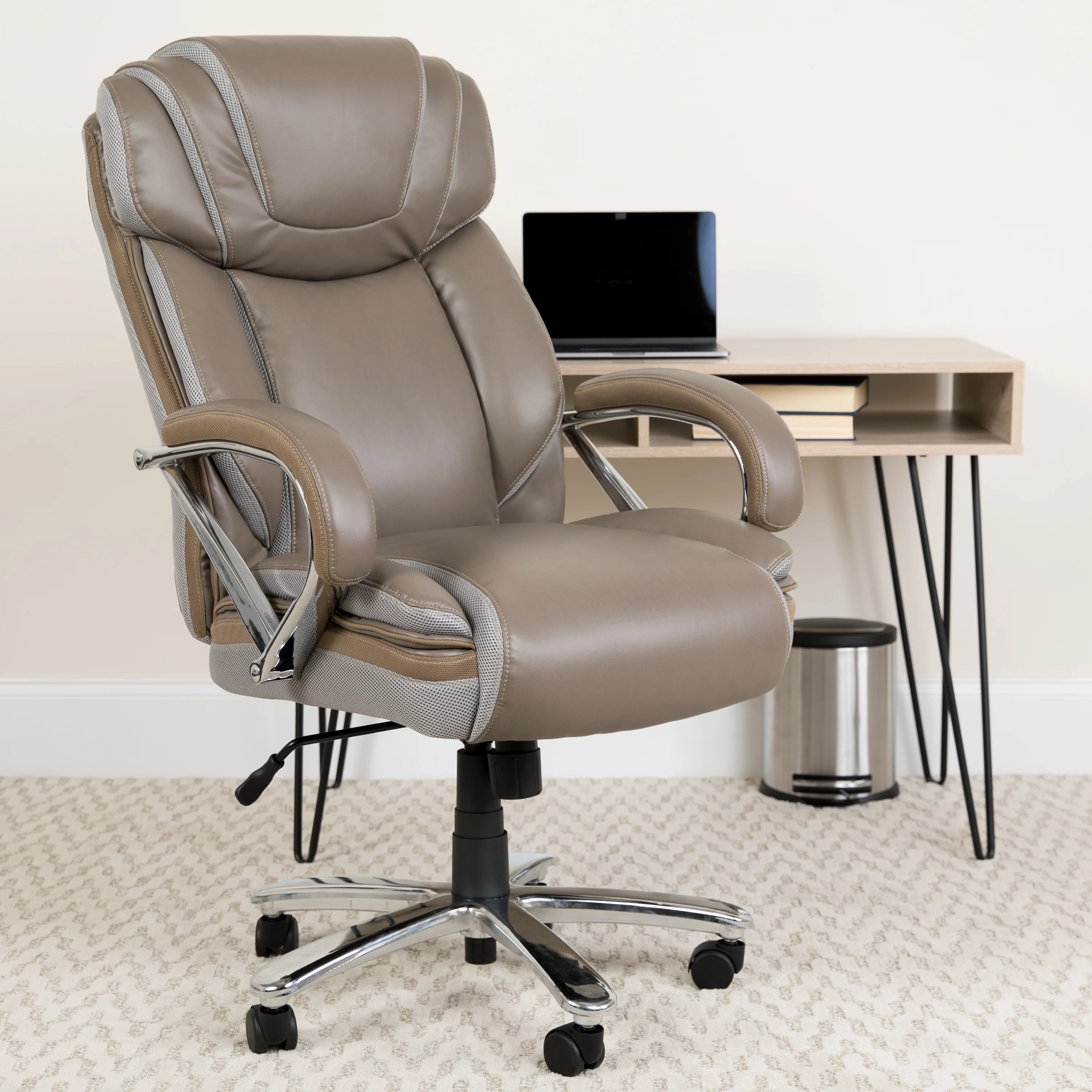 Emma + Oliver 500 lb. Big & Tall Taupe LeatherSoft Ergonomic Office Chair with Extra Wide Seat