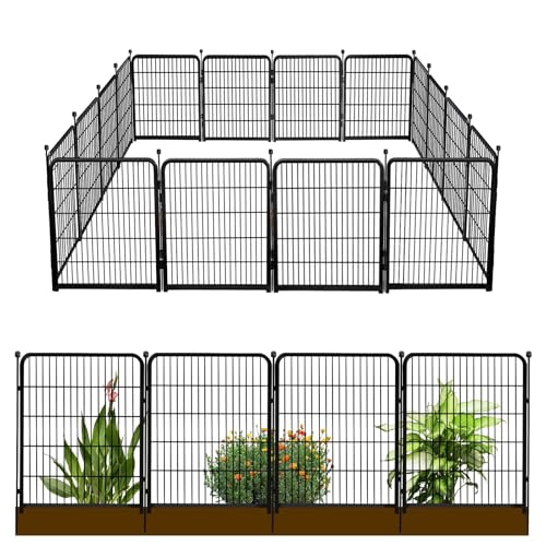 48 in(H) Decorative Garden Fence with Gate,8 Panels Total 17.7 Ft(L) Heavy Duty Iron Animal Barrier Fence for Yard,Suitable for Indoor Pet Or Outdoor Dog Fencing, Garden Border Fence