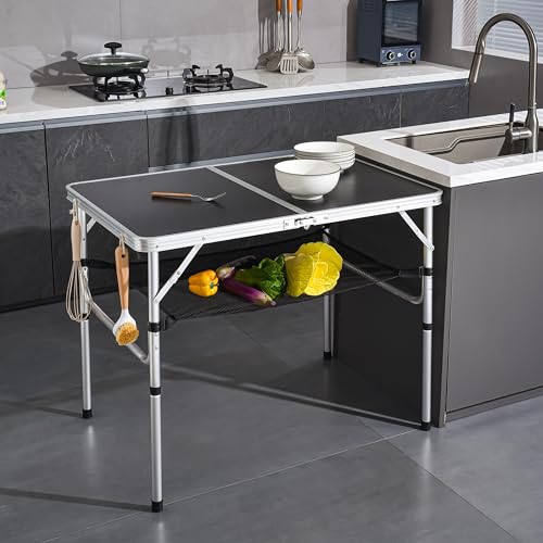 Folding Camp Table Small, 24''L x16''W with Adjustable Height Legs, Indoor Outdoor Lightweight Portable Aluminum Dining Table for Picnic Camping 2-Feet（2 Heights 10