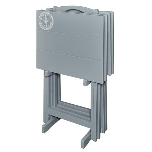 5 Piece Set Faux Marble TV Tray Table Stand in Brown, 4 Tray Tables & 1 Stand