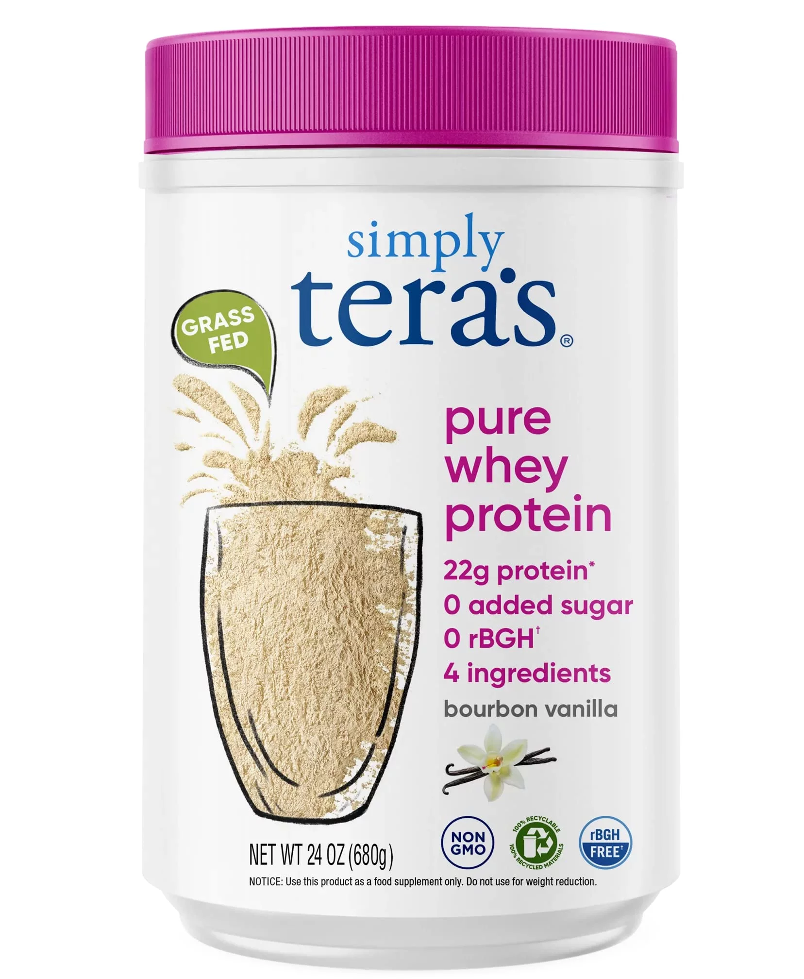 Simply tera's Pure whey Protein Powder, Family Size Bourbon Vanilla Flavor (Package May Vary)