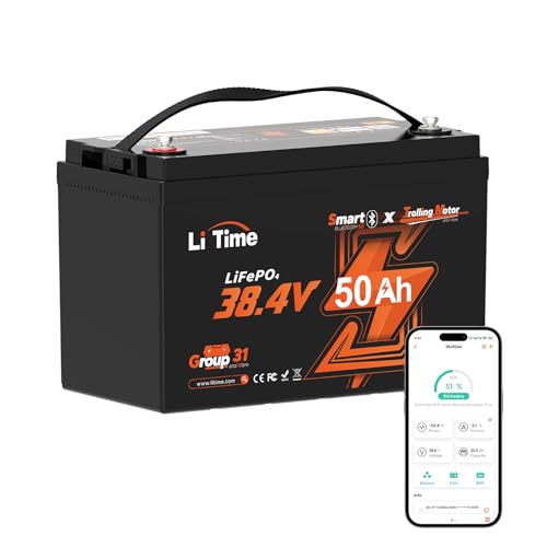 LiTime 36V 50Ah Trolling Motor Bluetooth Low-Temp Protection LiFePO4 Battery Buit in 50A BMS, Deep Cycle Group31 Lithium Iron Phosphate Battery Perfect for Trolling Motors, Marine, Boat, Home Energy