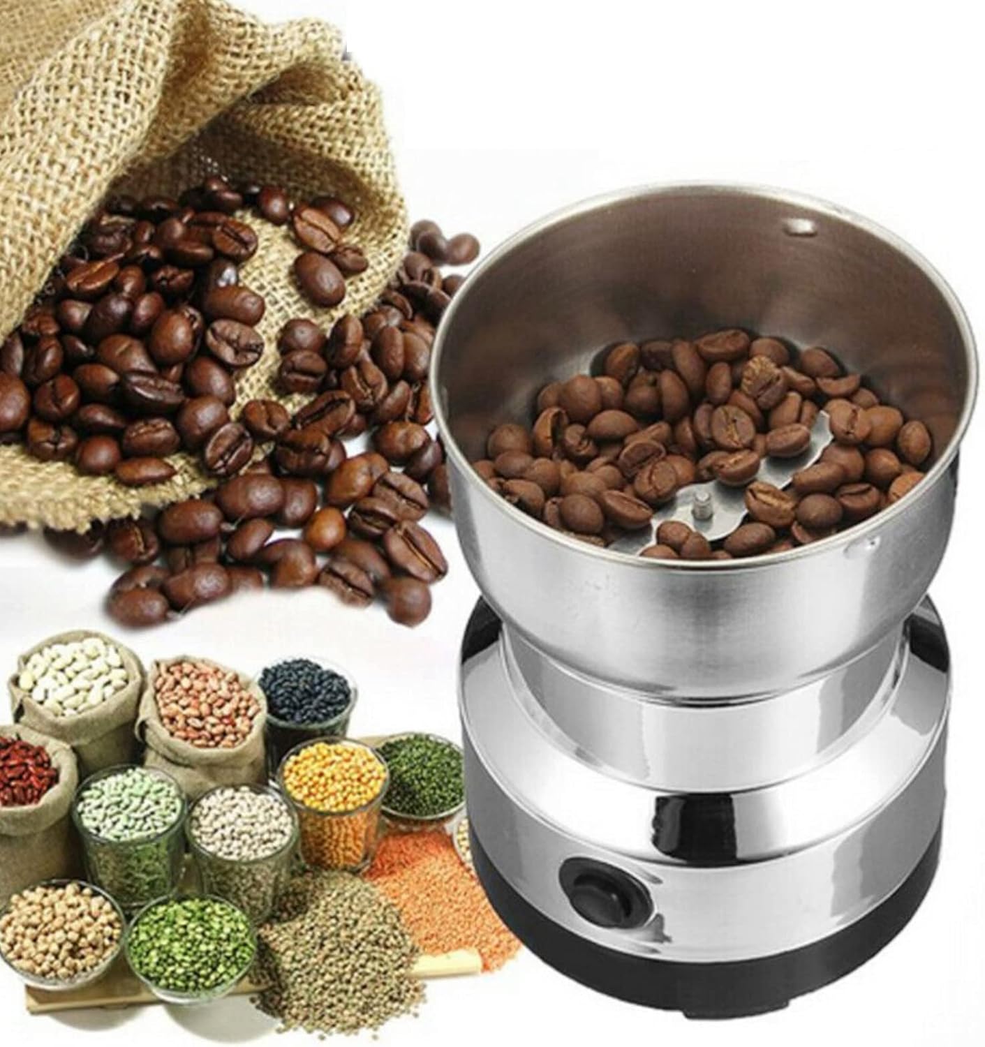 Electric Spice Grinder, Stainless Steel Coffee Nut Seed Herb Grinder Crusher Mill Blender Kitchen Tool for Home Travel(US Plug)