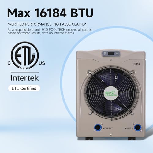 Above Ground Pool Heater EU50, Max 16184BTU Up to 5000gallons Electric Swimming Pool Heat Pumps, Titanium Heat Exchanger, 5.62 COP, 110V/120V, Fits 8/11/15 Foot Pools Heating Pool Warmer