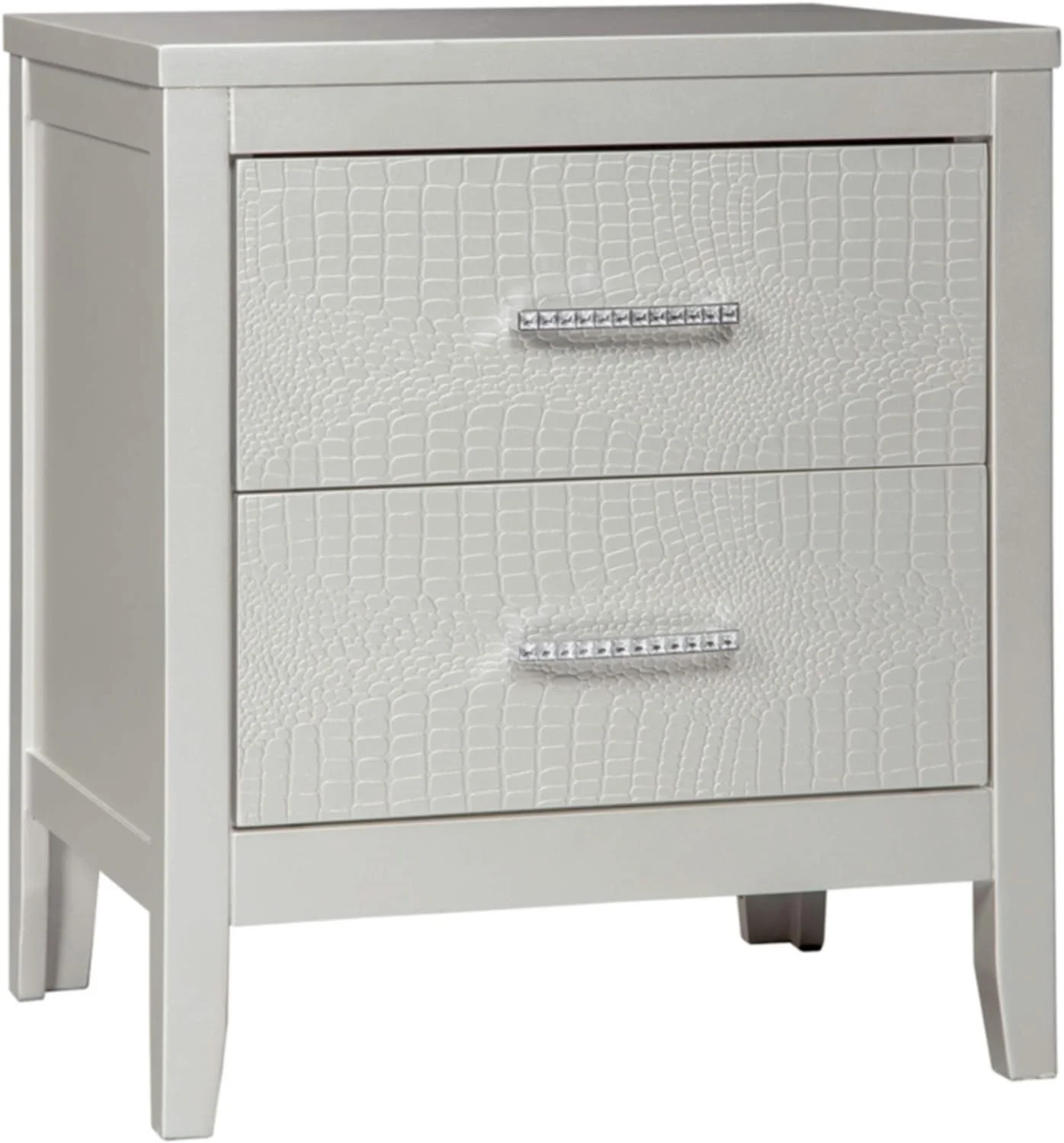 YZboomLife Olivet Glam 2 Drawer Nightstand with Faux Shagreen Drawer Fronts  Silver