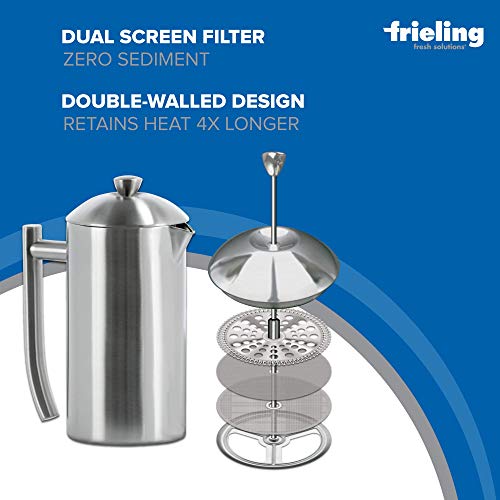Frieling Double-Walled Stainless-Steel French Press Coffee Maker in Frustration Free Packaging, Polished, 17 Ounces