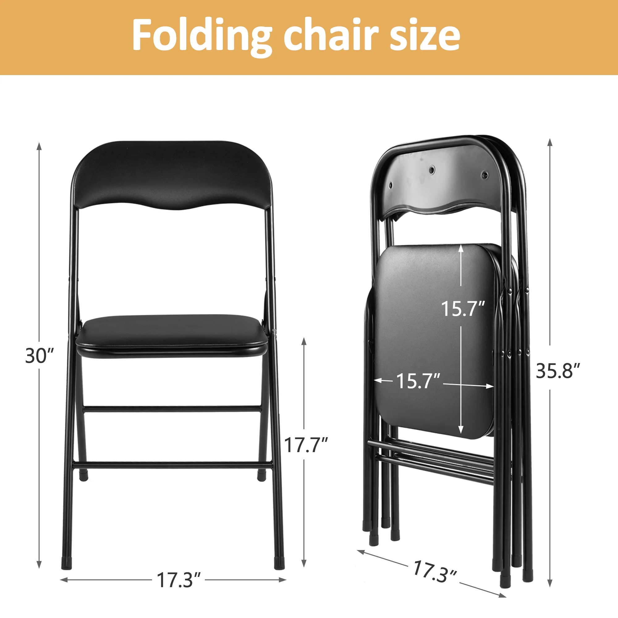 Sandinrayli 10-Pack Fabric Padded Folding Chair for Home Office Wedding Party Outdoor Indoor, 330LBS Capacity, Black