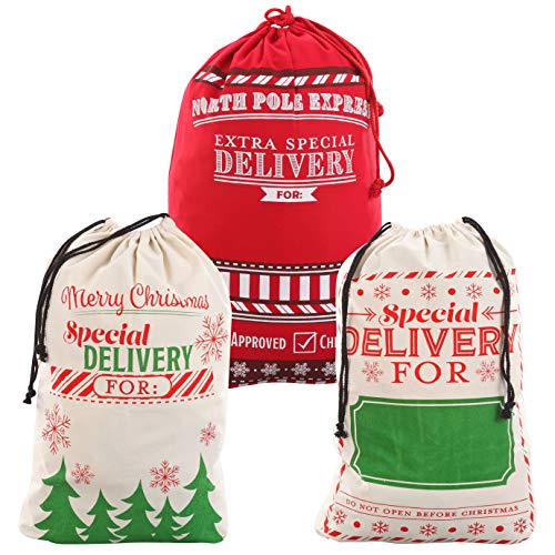 JOYIN 3 PCS Christmas Drawstring Santa Burlap Sack 26