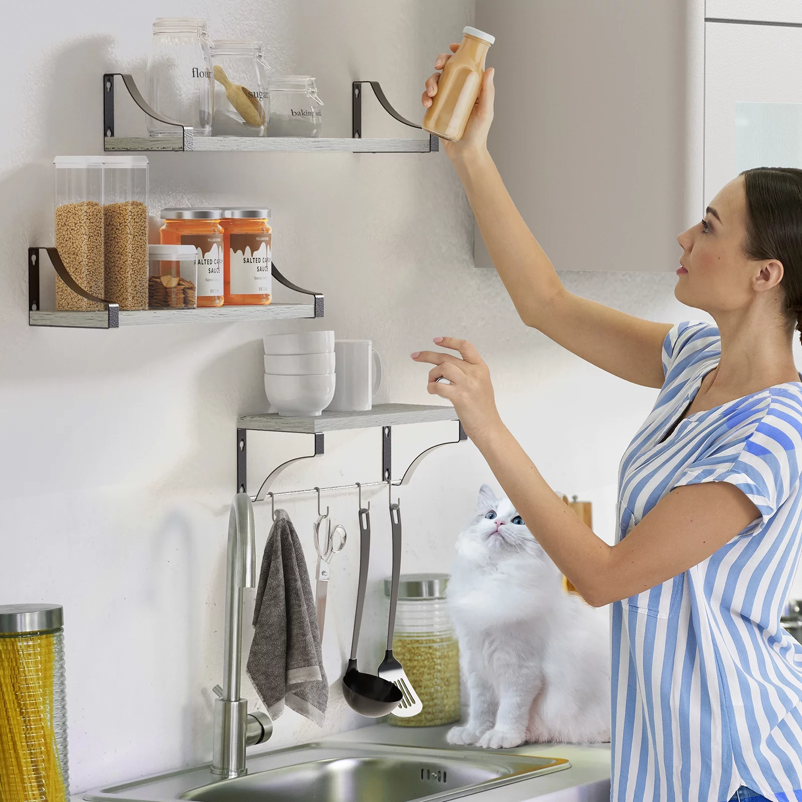 Set of 3 Wall Mounted Home Decor Wood Rustic Floating Shelves Storage Shelves for Bedroom, Bathroom, Living Room