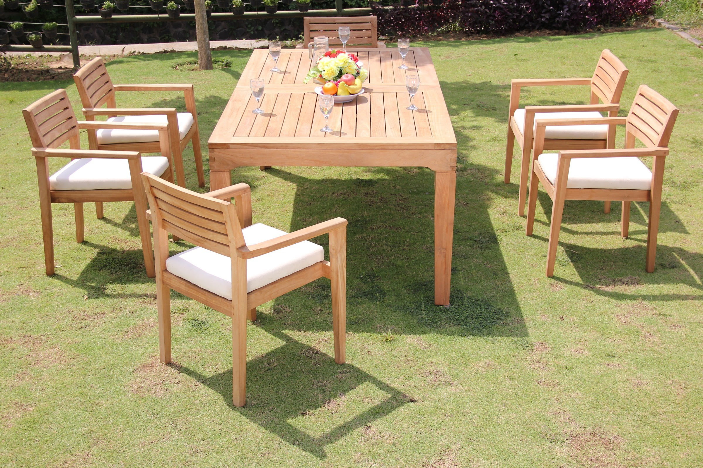 Teak Dining Set: 6 Seater 7 Pc: Large Caranasas 122
