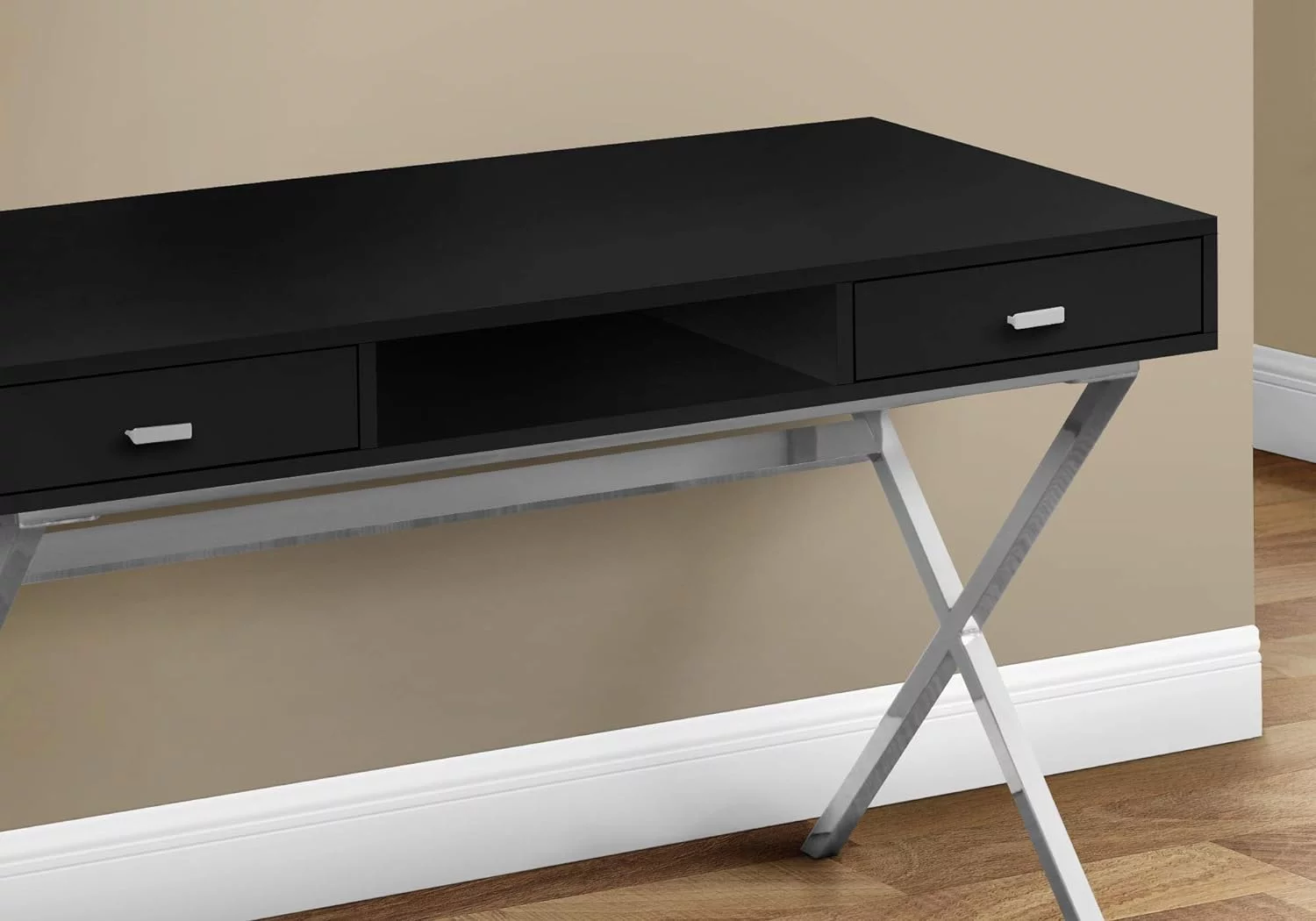 Laptop Table With Drawers And Open Shelf Computer, Writing Desk, Metal Sturdy, 