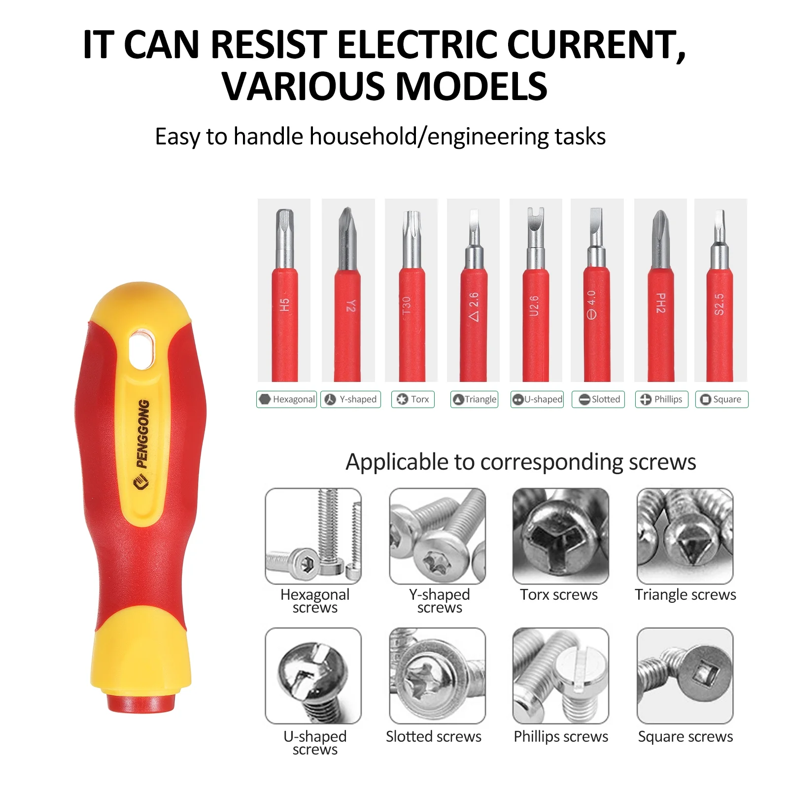 PENGGONG Screwdriver suits,Test Pencil 9714B Premium Professional Set 500V Set 12Pcs Premium - Professional Tool All-in-One Premium Handle All-in-One Premium Set 12Pcs Tool 500V Non-Slip Handle