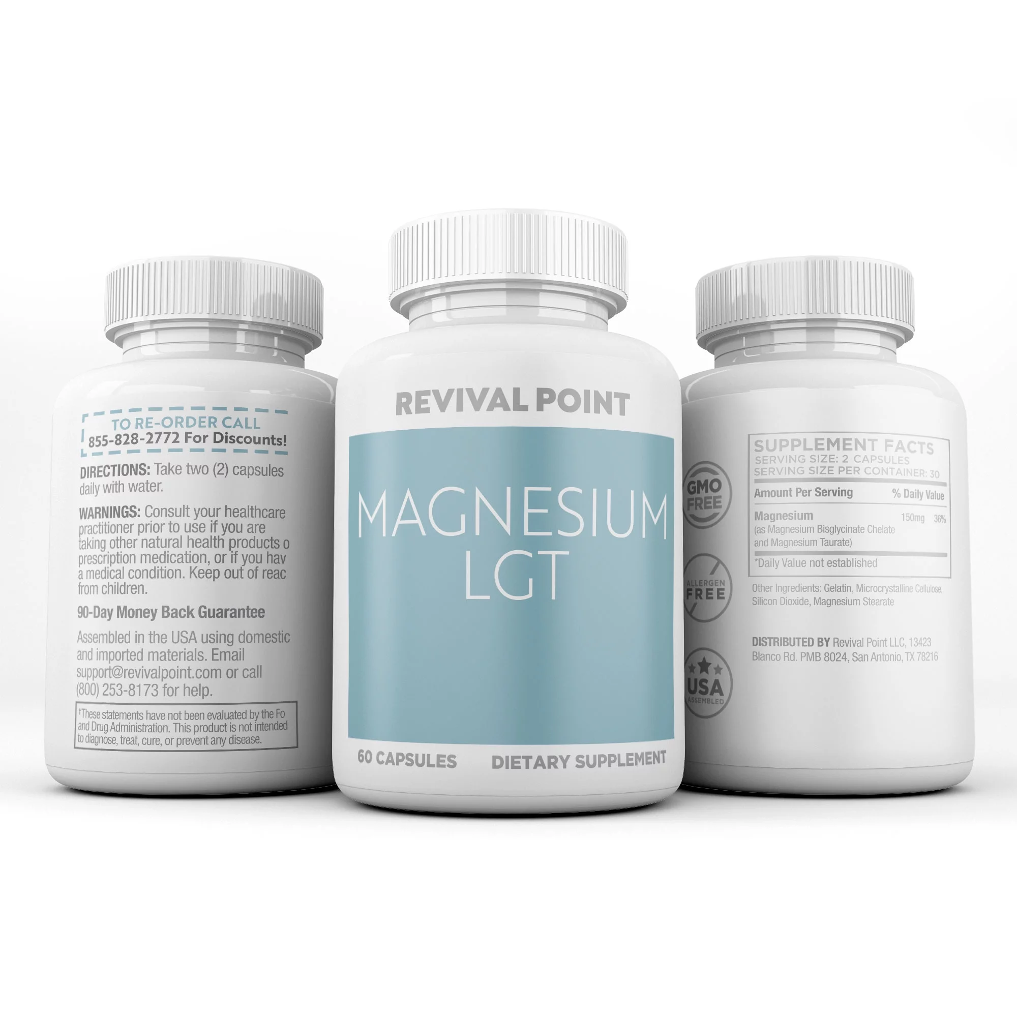 Revival Point Magnesium LGT: High-Absorption Magnesium Supplement with Lysinate Glycinate Chelate 180 count