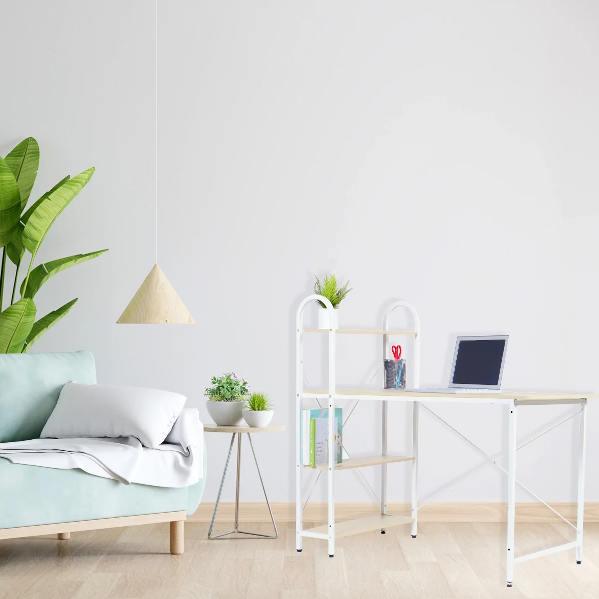Home Basics Computer Desk With Shelves, Oak/White
