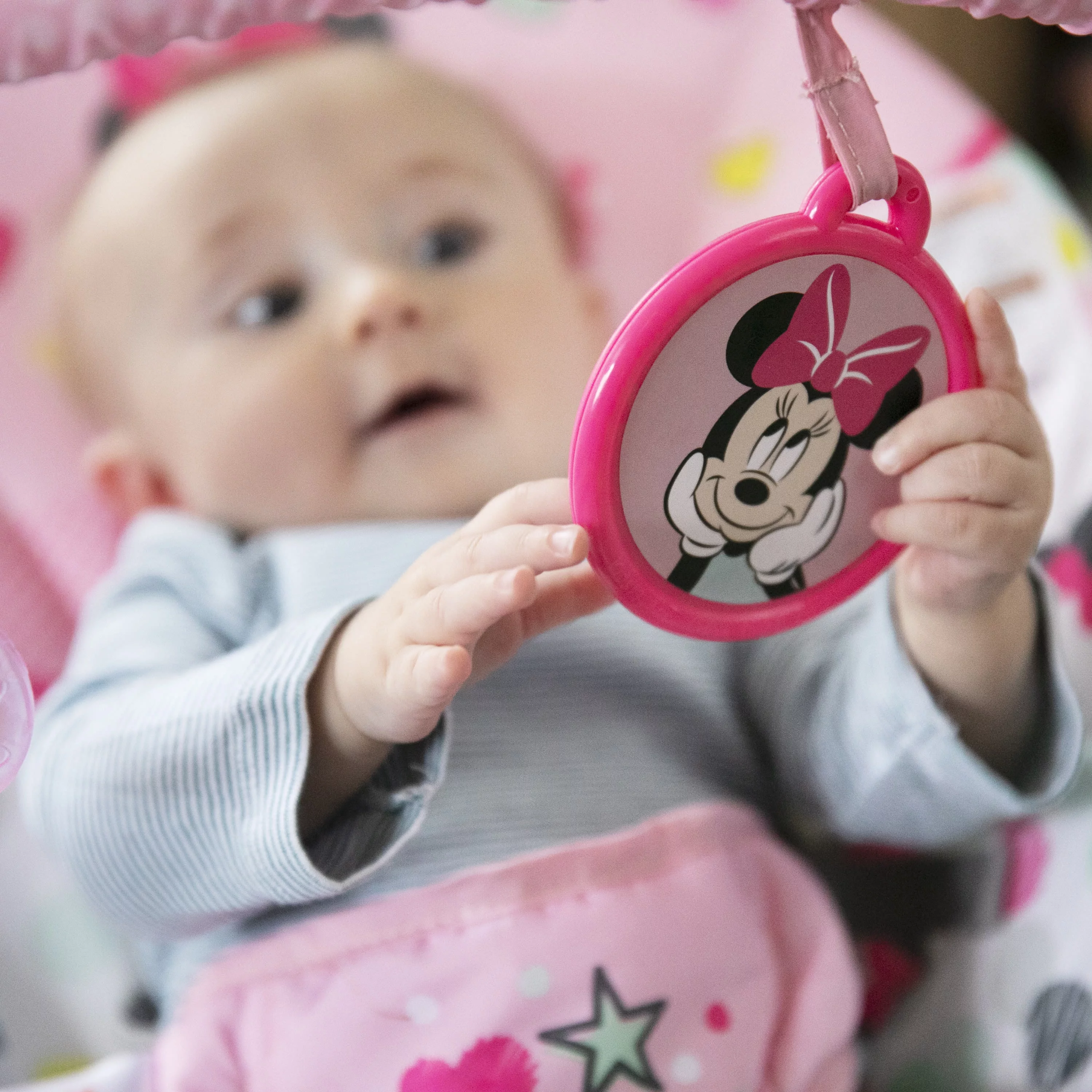 Disney Baby Slip Resistant Vibrating Infant Baby Bouncer, Minnie Mouse Spotty Dotty by Bright Starts