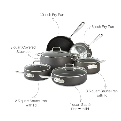 All-Clad HA1 Hard Anodized Nonstick Cookware Set 13 Piece Induction Oven Broiler Safe 500F, Lid Safe 350F Pots and Pans Black