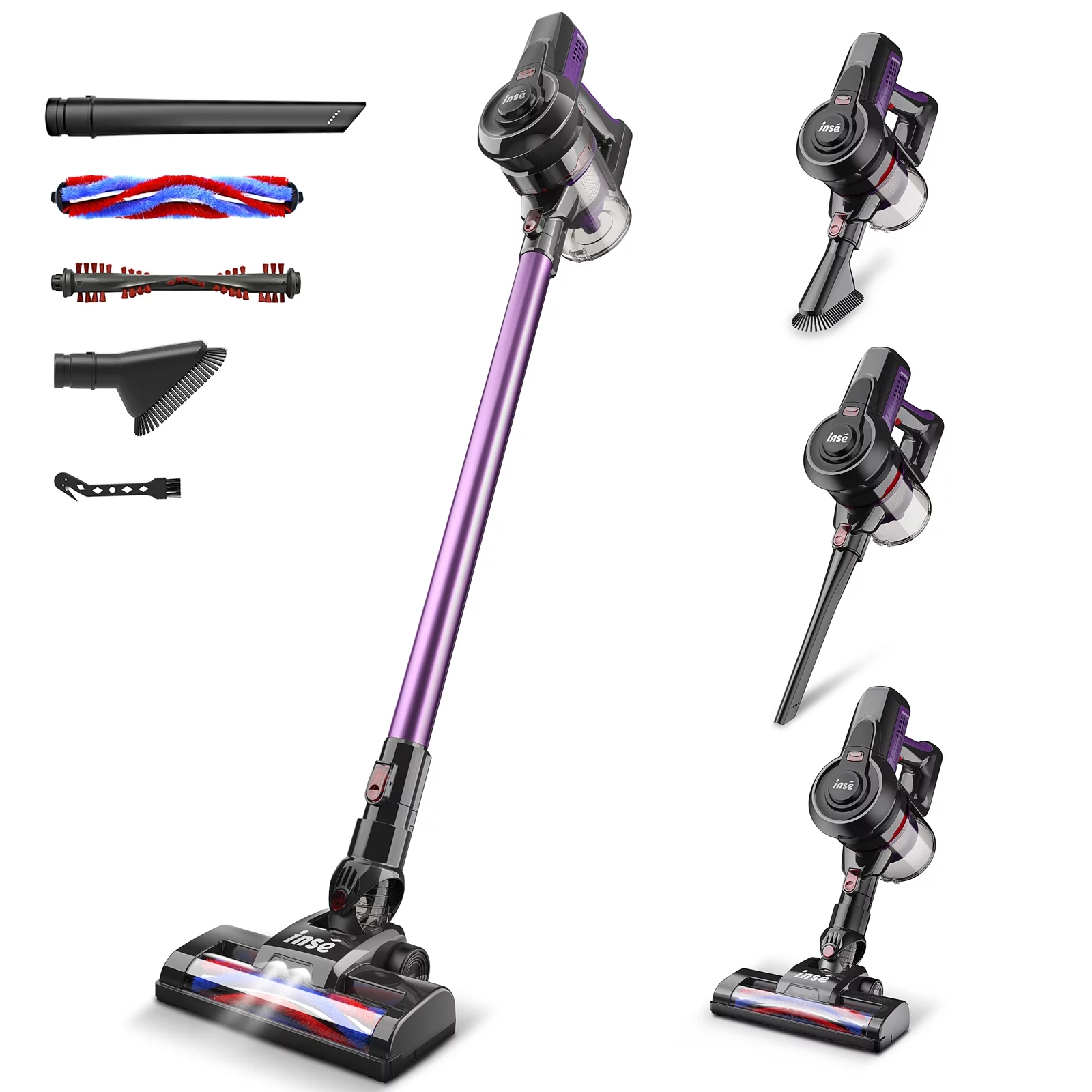N600, INSE N6P Cordless Vacuum, 20KPa Powerful Vacuum Cleaner with 160W Motor, 4-in-1 Stick Vacuum, Rechargeable Handheld Vacuum Cleaner for Home Hard Floor Carpet Pet Hair - Purple