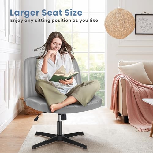DUMOS Criss Cross Chair Legged Office Wide Comfy Desk Seat, No Wheels Armless Computer Task Seating, Swivel Vanity Home Height Adjustable
