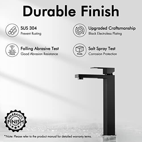 KES Vessel Sink Faucet, Black Bathroom Faucets, Tall Bathroom Faucets with Sink Drain with Overflow, L3156BLFF12-BK-C1