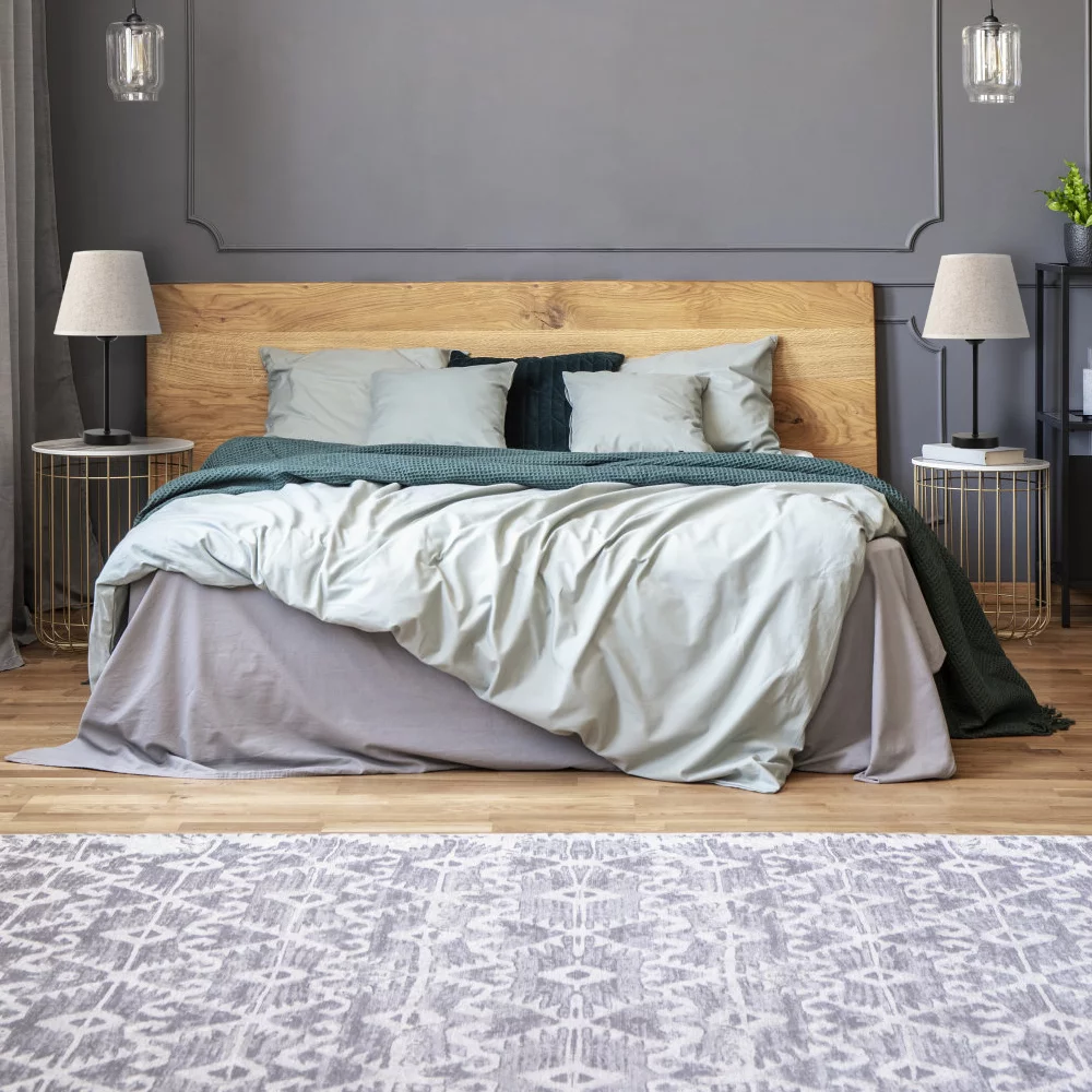 Set of 2 Haitral Modern Black Metal Bedside Lamp with White Linen Shade