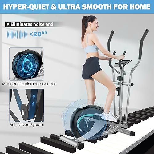 Elliptical Exercise Machine, Dripex Magnetic Elliptical Machine for Home, Hyper-Quiet Elliptical Training Machines w/ 6KG Flywheel, 8 Resistance Levels, Pulse Monitor, LCD Monitor, Device Holder