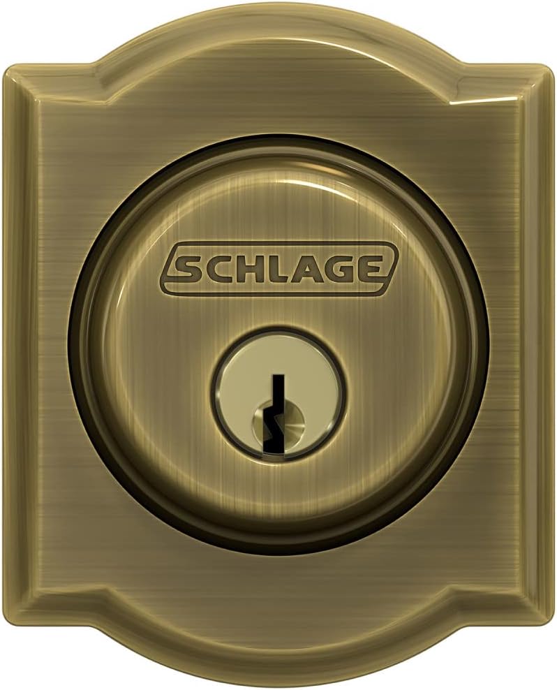 Schlage B60 N CAM 609 Deadbolt with Camelot Trim Keyed 1 Side, Highest Residential Security, Antique Brass