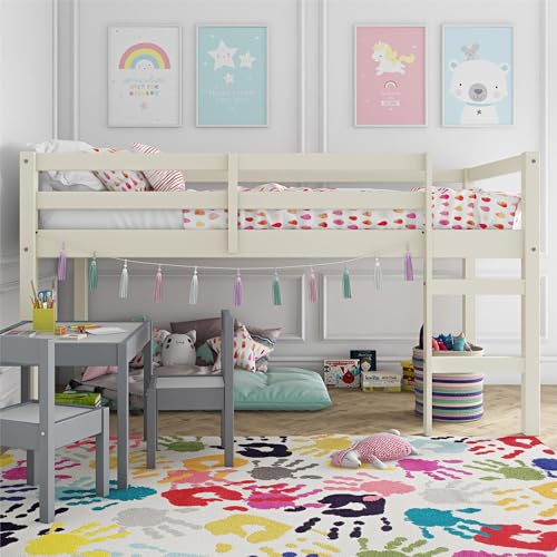 DHP Milton Twin Loft Bed with Safety Guard Rail, Black, Space Saving Junior Size, Pine Wood