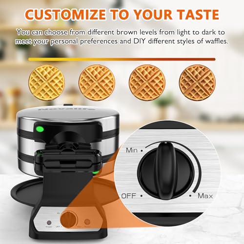 Waffle Maker, 1400W Belgian Waffle Maker, Double Waffle Iron 180° Flip, Rotating Nonstick Plates, Adjustable Browning Control, Locking Buckle & Cool Touch Handle, Removable Drip Tray, Stainless Steel