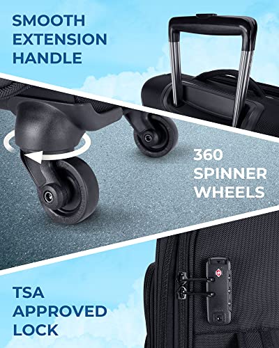 BAGSMART Expandable 20 inch Carry on Luggage Airline Approved, Lightweight Carry on Suitcase with Spinner Wheels, Family Travel Suitcase Set with Duffle Bag-Black