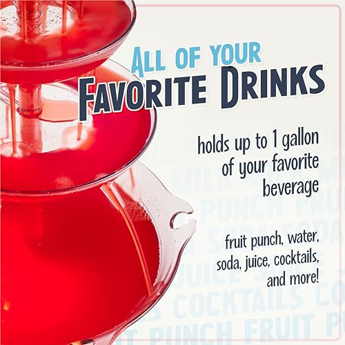 Nostalgia LPF230 3-Tier Lighted Party Fountain, Holds 1.5 Gallons, LED Lighted Base, Includes 8 Reusable Cups