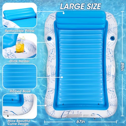Inflatable Adult Pool Lounger Float - BAIAI Large Beach Sun Tanning Floaty Raft Sunbathing Water Lounge Floaties Tub with Drink Holder - Blow Up River & Lake Suntan Floating Swimming Mattress Mat(L)