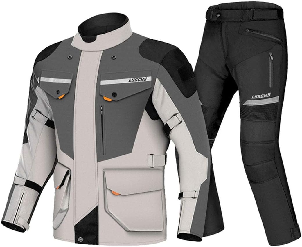 Motorcycle Jacket Pants Suit Cold-Proof Waterproof Winter Men Motorbike Riding Moto Jacket Protective Gear Armor 602 Gray Pants 4XL