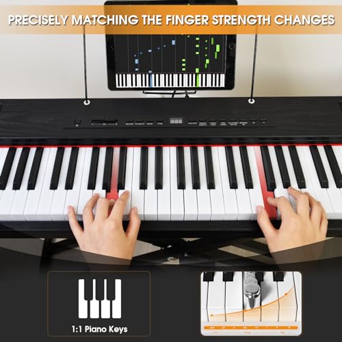 Digital Piano 88 Key Semi Weighted Keyboard, Piano Keyboard 88 Key for Beginners with Lighted Up Keys, Portable Electric Piano with Adjustable Stand,Carrying Case,Sustain Pedal,Headphone (Black)