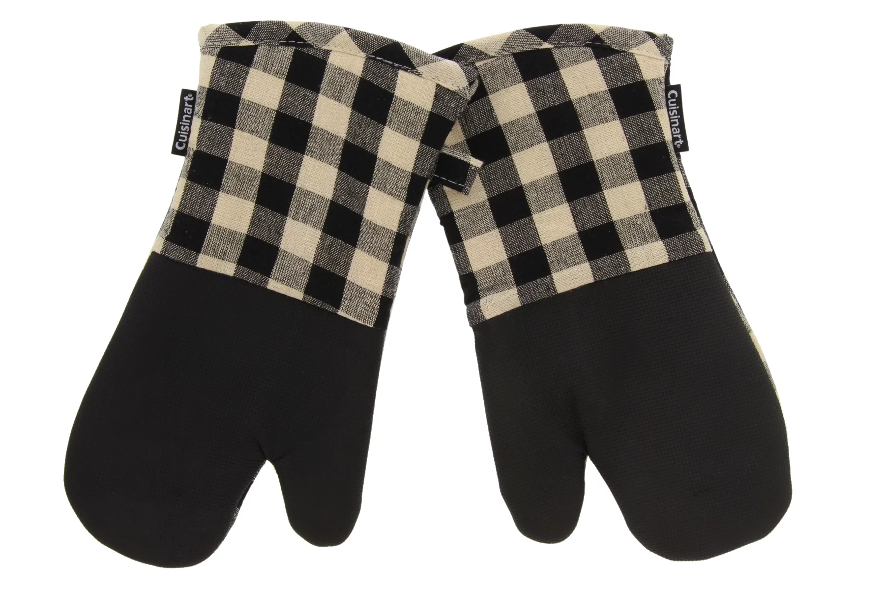 Cuisinart Buffalo Check Oven Mitts – 2 Pack, Black and Ivory Plaid – Handle Hot Kitchen Items Safely