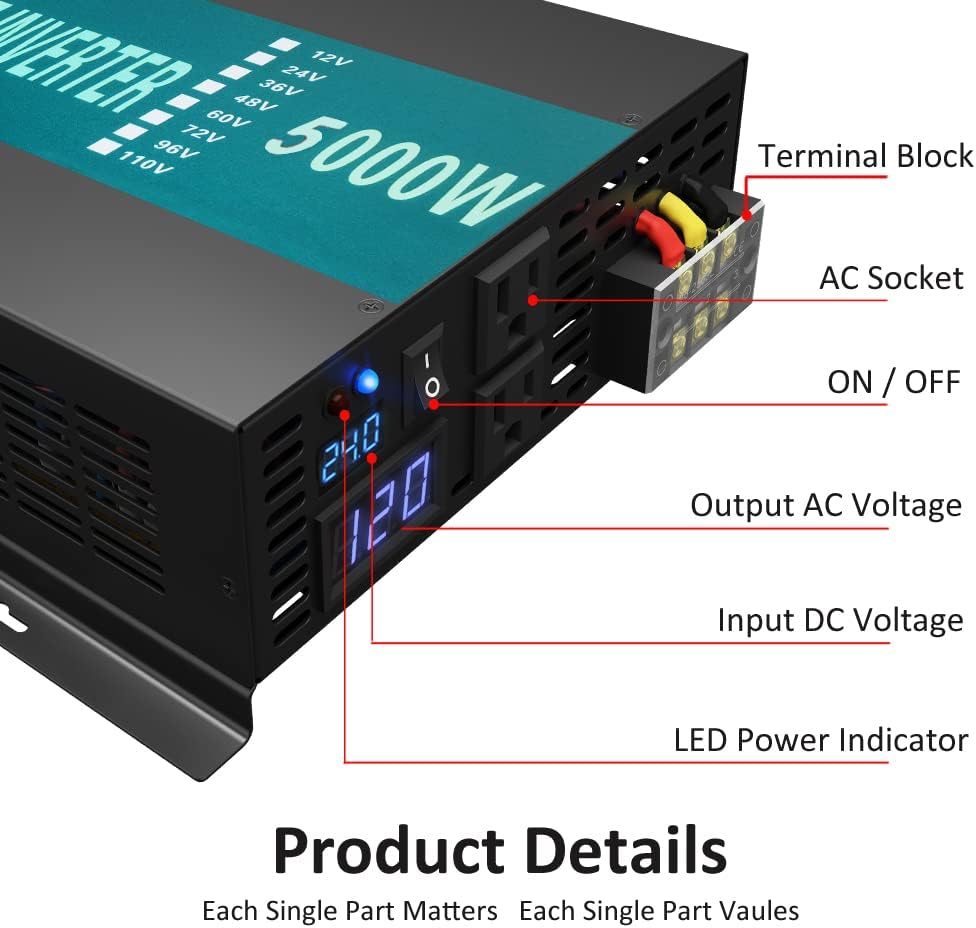 WZRELB Strong Driving Capacity 2500W 24VDC to 120VAC Pure Sine Wave Inverter Power Converter (RBP250024B1)