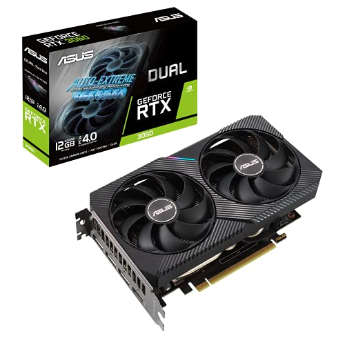ASUS Dual NVIDIA GeForce RTX 3060 V2 12GB GDDR6 Gaming Graphics Card (PCIe 4.0, 12GB GDDR6 Memory, HDMI 2.1, DisplayPort 1.4a, 2-Slot Design, Axial-tech Fan Design, 0dB Technology)