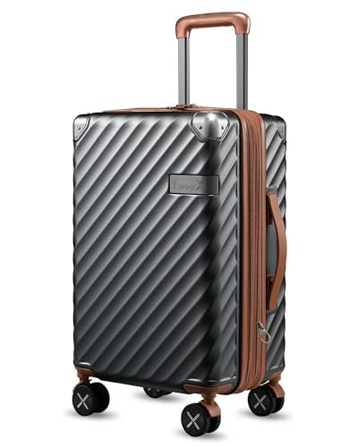 LUGGEX Luggage with Spinner Wheels, Polycarbonate Expandable Hard Shell Suitcase, Carry On 20 Inch, Charcoal Metallic