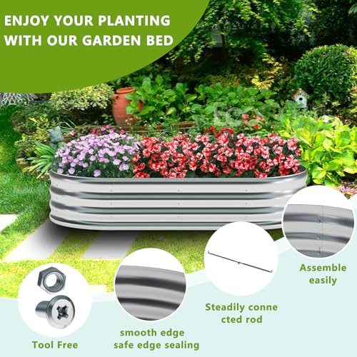 zizin 2 Pack Galvanized Raised Garden Bed Metal Oval Raised Garden Beds Outdoor Planter Box for Vegetables (6x3x1FT, Silver)