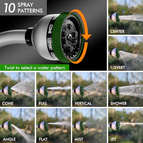 RESTMO Watering Wand Heavy Duty, Metal Garden Hose Wand with 10 Spray Patterns, 15-Inch Long Hose Nozzle Sprayer with Thumb Flow Control, Ideal to Water Hanging Baskets and Shrubs