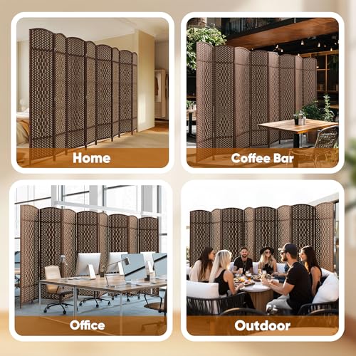 JOSTYLE Folding Privacy Room Divider, 4 Panel Screen Divider 6 ft. Tall Freestanding Extra Wide Rattan Room Partition Wall Separation Dividers, Grey