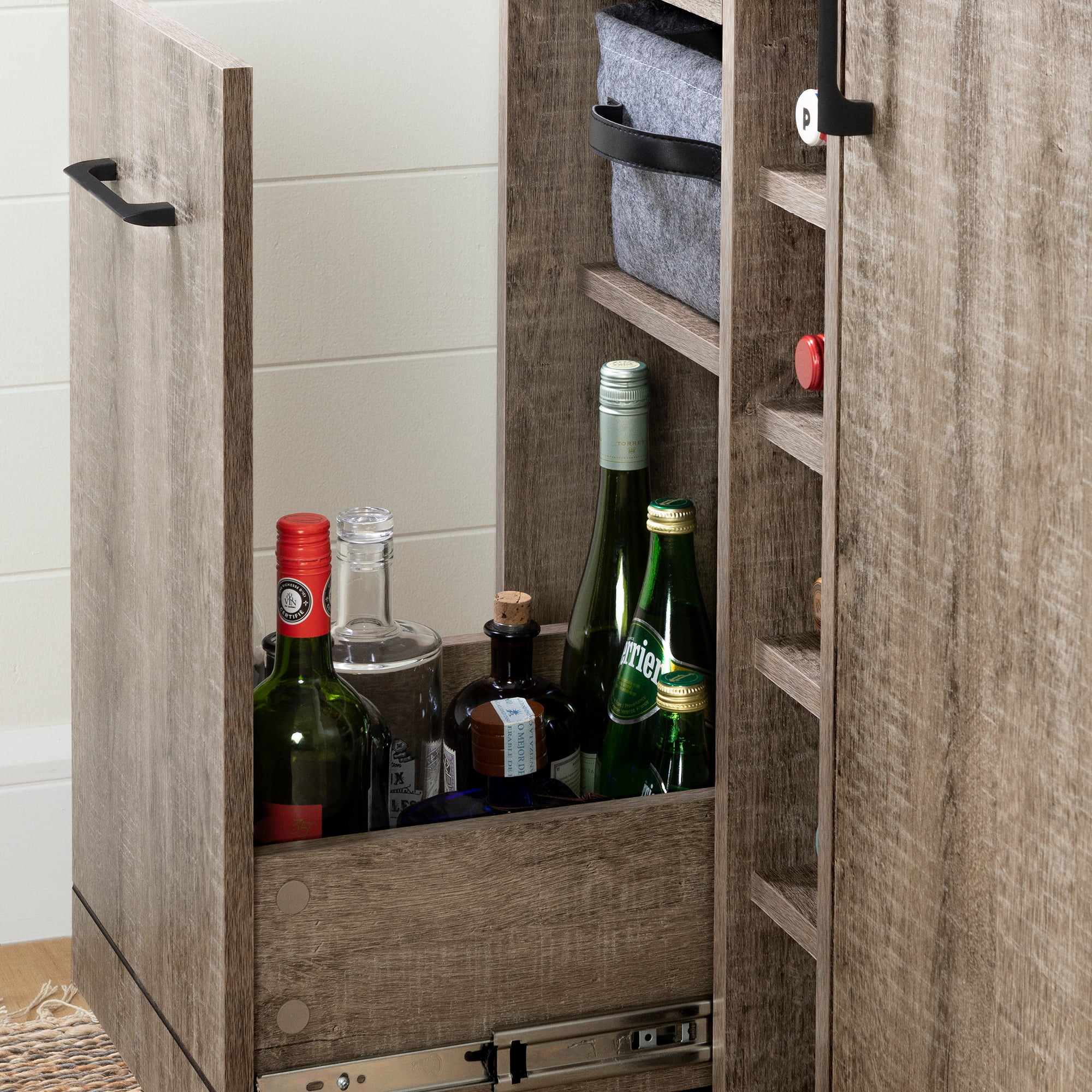 South Shore Vietti Bar Cabinet with Storage, Weathered Oak