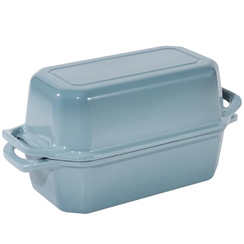 Bread Pan Cast Iron Loaf Pan with Lid Bread Loaf Pan 9x5 Inch Loaf Pan Enameled Cast Iron Sourdough Loaf Pan, DarkCyan