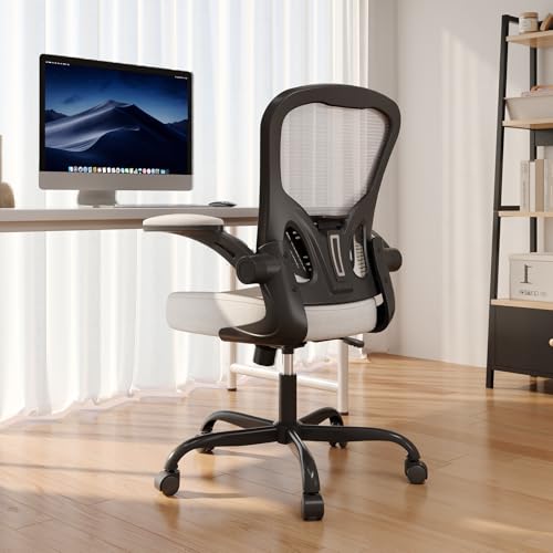 Office Chair, Ergonomic Desk Chairs 330LBS Capacity High Back Mesh Computer Chair with Flip-up Armrests, Comfy Work Chair with Adjustable Lumbar Support, Rolling Chair (Grey, One Size)