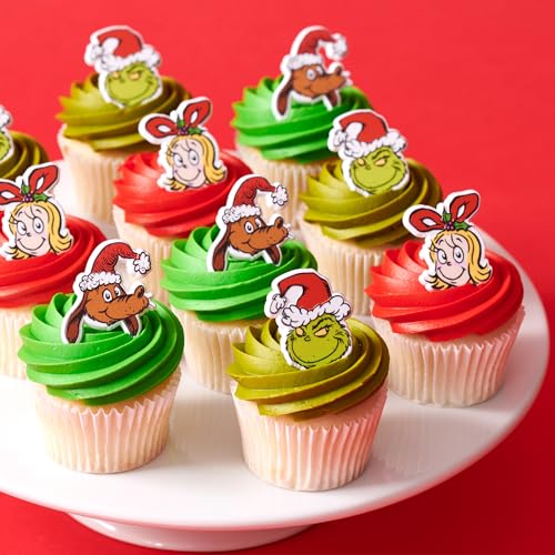 DecoPac How The Grinch Stole Christmas! Rings, Cupcake Decorations With Cindy Lou Who, The Grinch, Max, Christmas Cake Toppers, Food Safe Festive Cupcake Toppers – 24 Pack