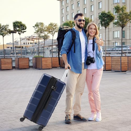 Sweetcrispy Carry on Luggage, Hard Shell ABS, Double Spinner Wheels Lightweight Suitcase TSA Lock, Navy Blue, 24 Inch