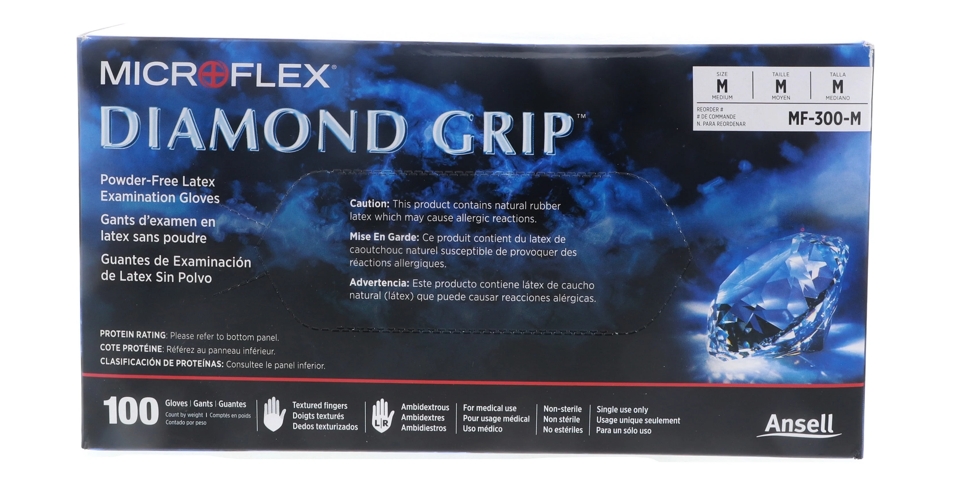 Microflex Diamond Grip Powder-Free Latex Examination Glove, Medium, White (100pcs) 5 Pack