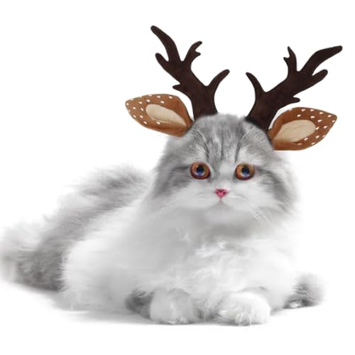 Dog Deer Costume Funny Dog Antlers Headband Christmas Puppy Cat Elk Outfit Adjustable Dog Head wear Accessories Pet Reindeer Costume for Cat Small Medium Dog (Brown, Small)