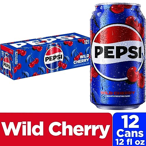 Pepsi Zero Sugar Cola Soda Pop, Wild Cherry, 12oz Cans (12 Pack)