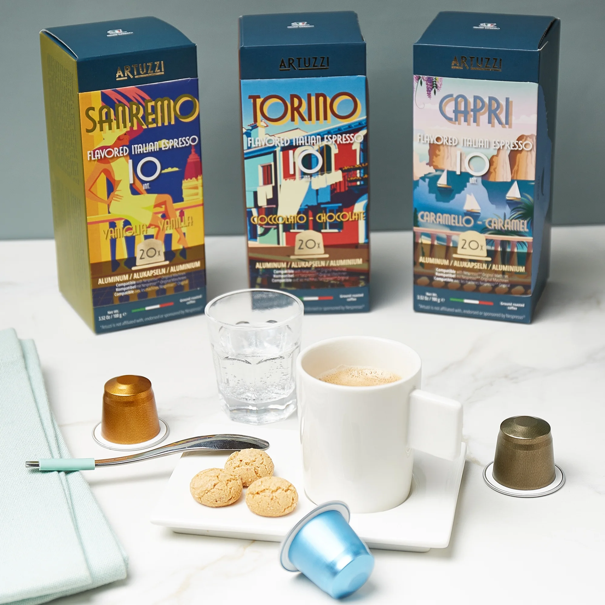 Artuzzi - 60ct Nespresso Compatible Coffee Pods (Aluminum) - Classic Flavors Vanilla Chocolate Caramel